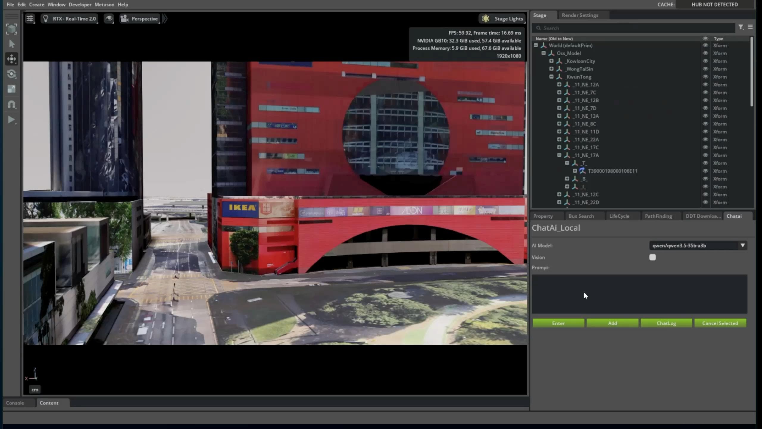 Hong Kong city twin running in Omniverse with RTX real-time viewport