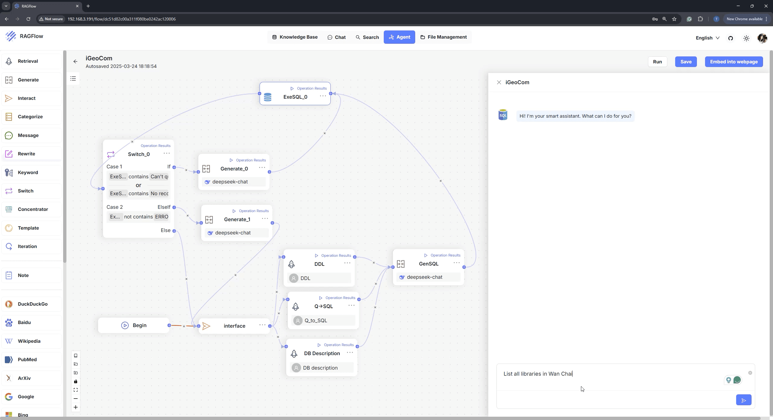 Natural language to SQL over CSDI geospatial databases