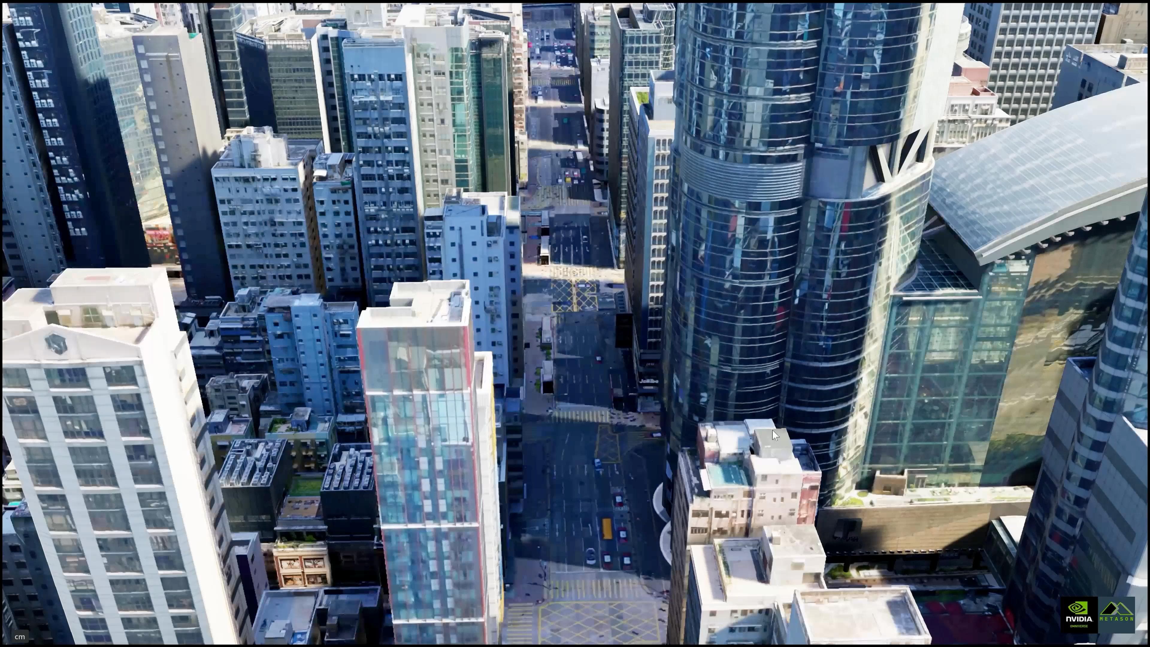 Urban canyon view inside the Hong Kong digital twin
